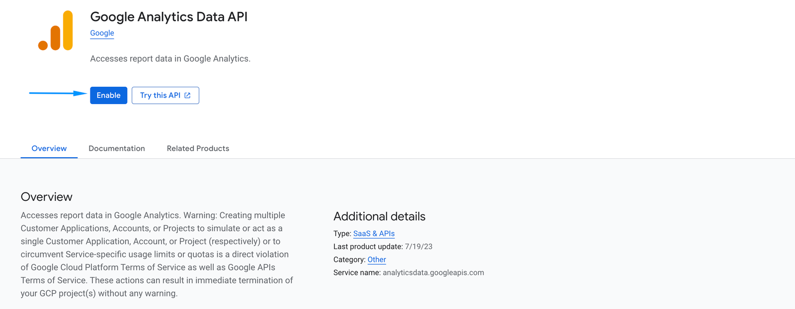 Enable Google Analytics Data API