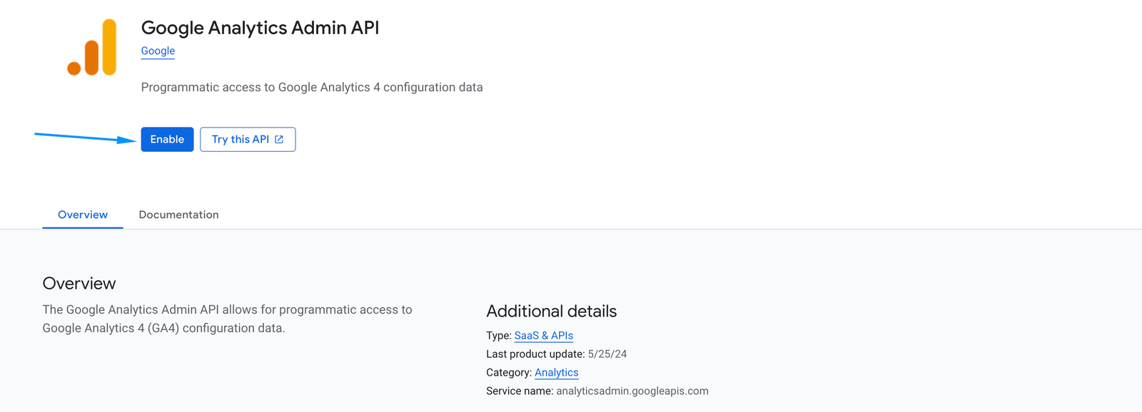 Enable Google Analytics Admin API