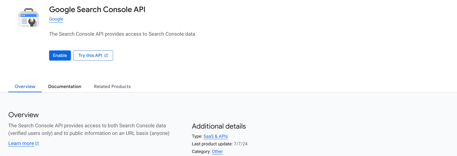 Enable Google Search Console API