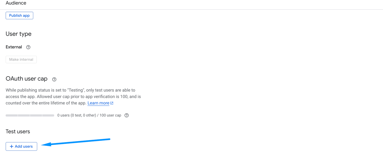 Adding test users