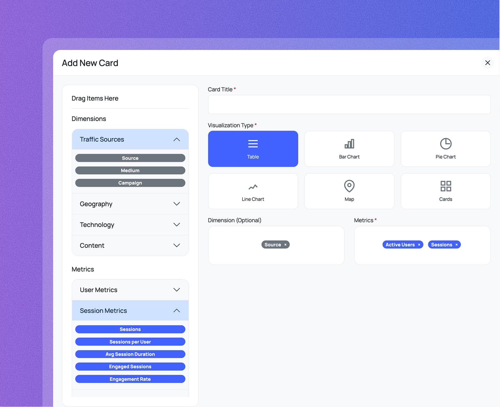 Build any report with a drag-and-drop card builder screenshot