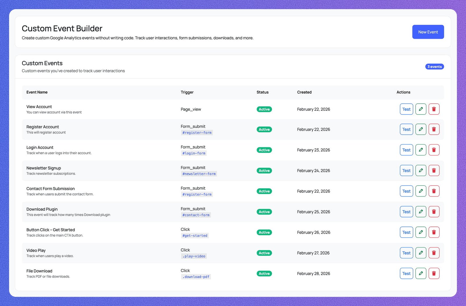 Custom Event Builder inside WordPress