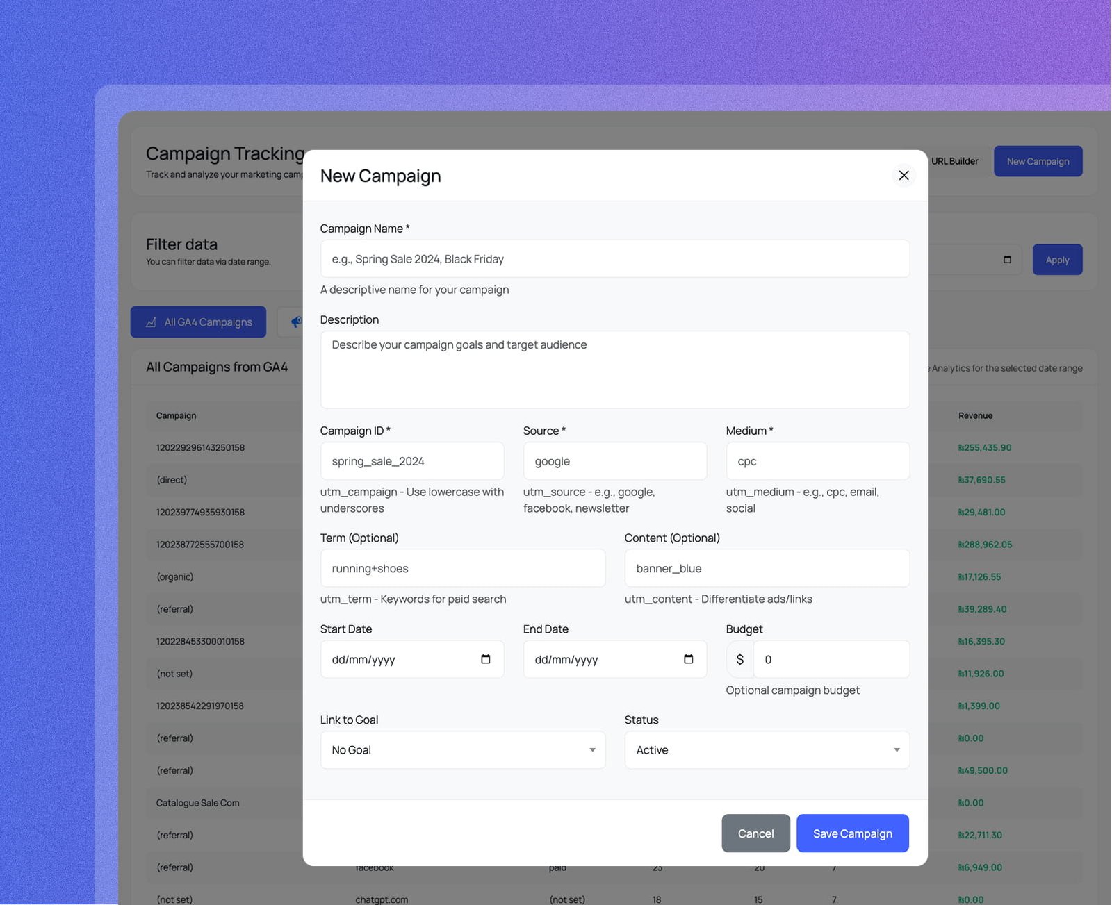 Register and track any campaign you run