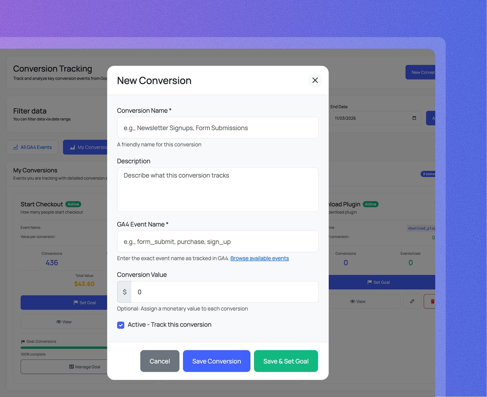 Create a new conversion from scratch at any time